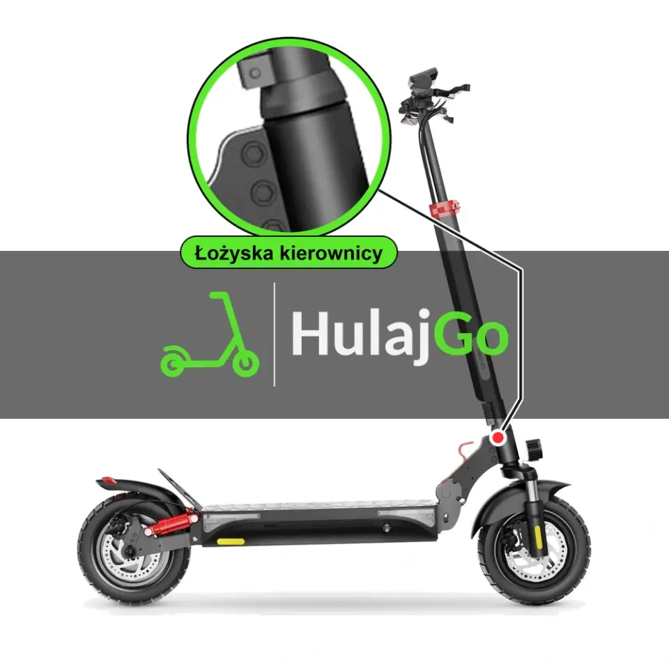 iScooter iX3 - w powiększeniu główka ramy z łożyskami kierownicy (wymiana łożysk kierownicy)