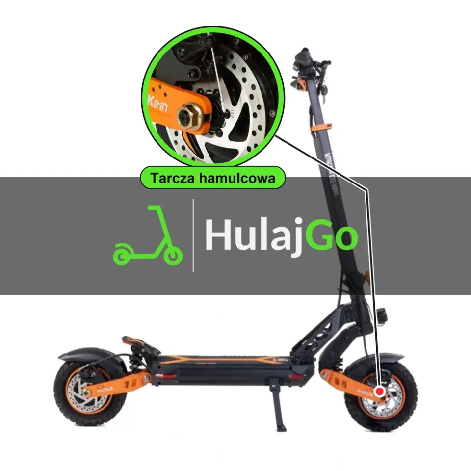 Kukirin G2 Max - w powiększeniu tarcza hamulcowa (wymiana tarczy hamulcowej)