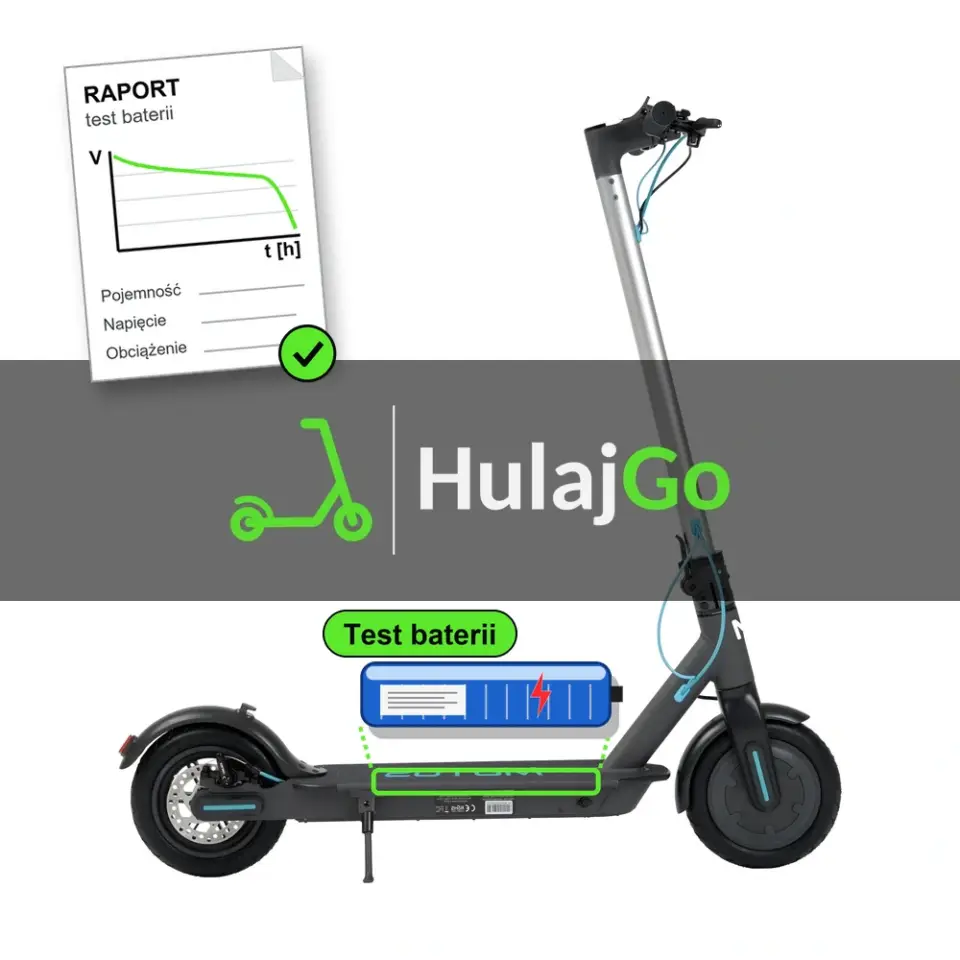 Motus Scooty 8.5 - niebieska bateria i papierowy raport z krzywą rozładowania (test baterii)