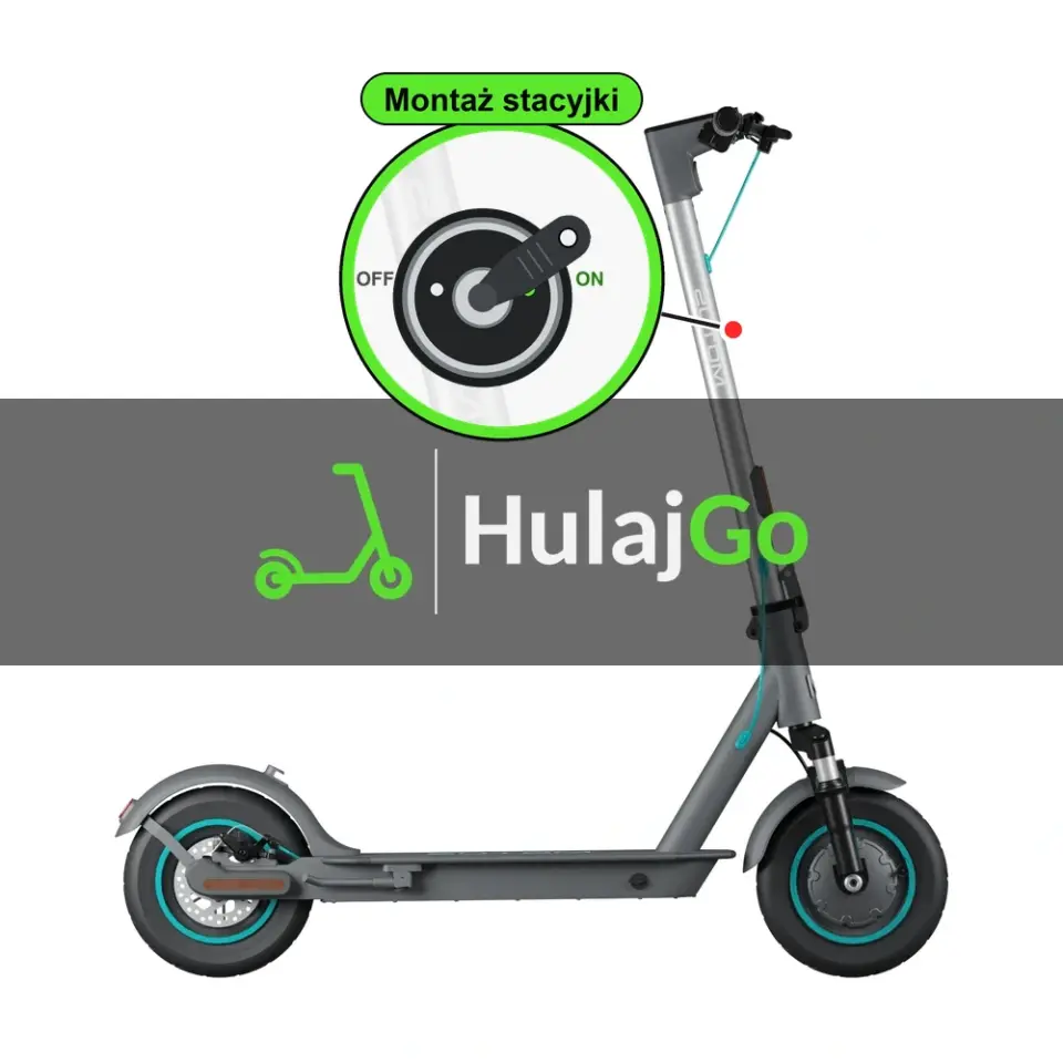 Motus Scooty 10 Lite - w powiększeniu stacyjka z kluczykiem na kolumnie kierownicy (montaż stacyjki)