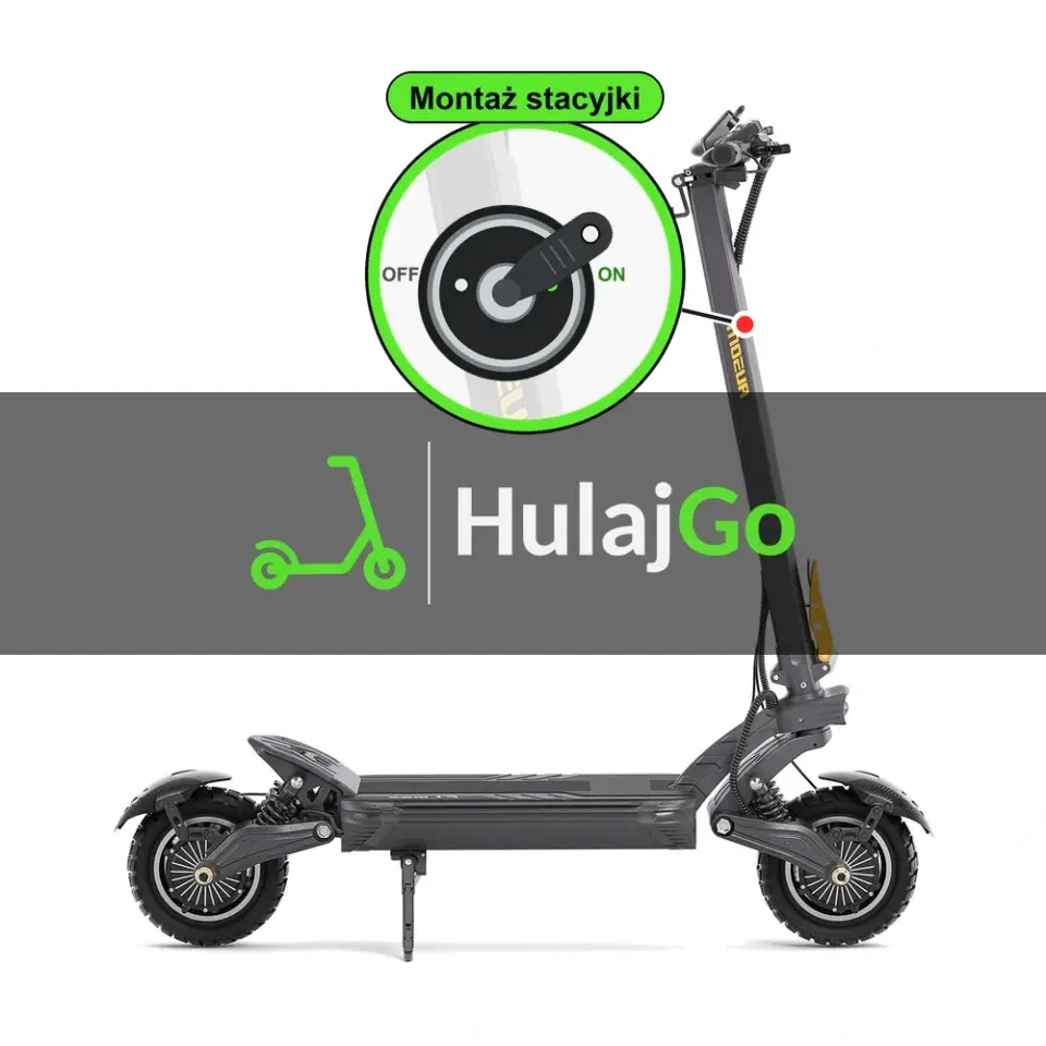 Ausom F1 Max - w powiększeniu stacyjka z kluczykiem na kolumnie kierownicy (montaż stacyjki)