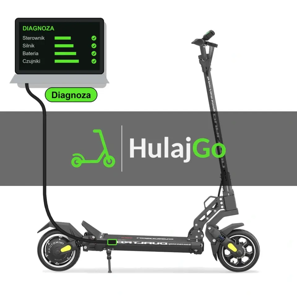 Dualtron Mini - laptop diagnostyczny podłączony przewodem do hulajnogi (diagnoza)