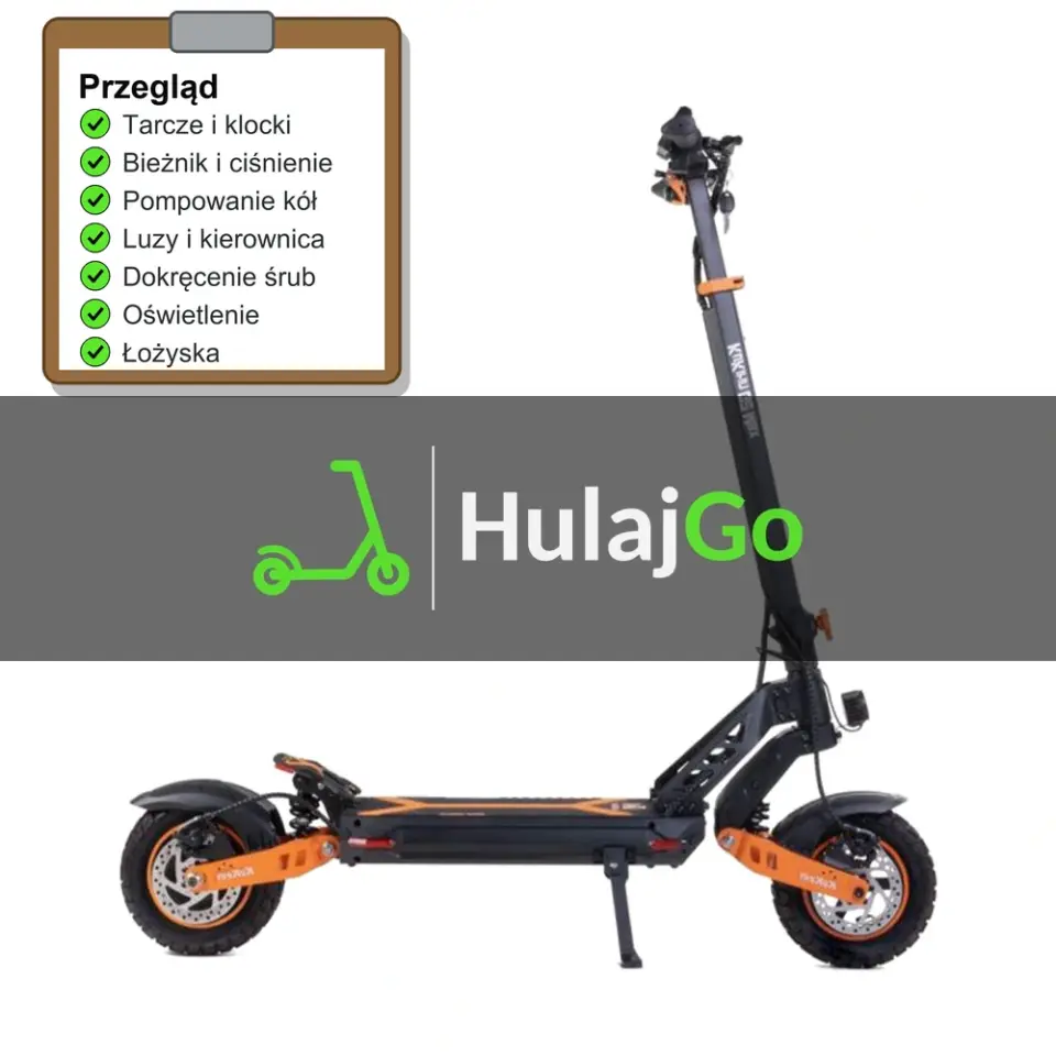 Kukirin G2 Max - lista kontrolna przeglądu z zaznaczonymi pozycjami (przegląd przed sezonem)