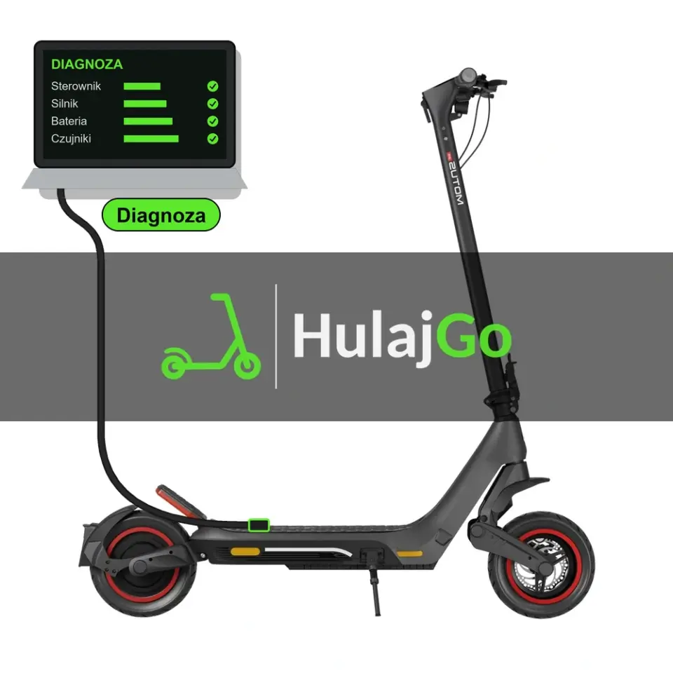 Motus Pro 10 Urban - laptop diagnostyczny podłączony przewodem do hulajnogi (diagnoza)