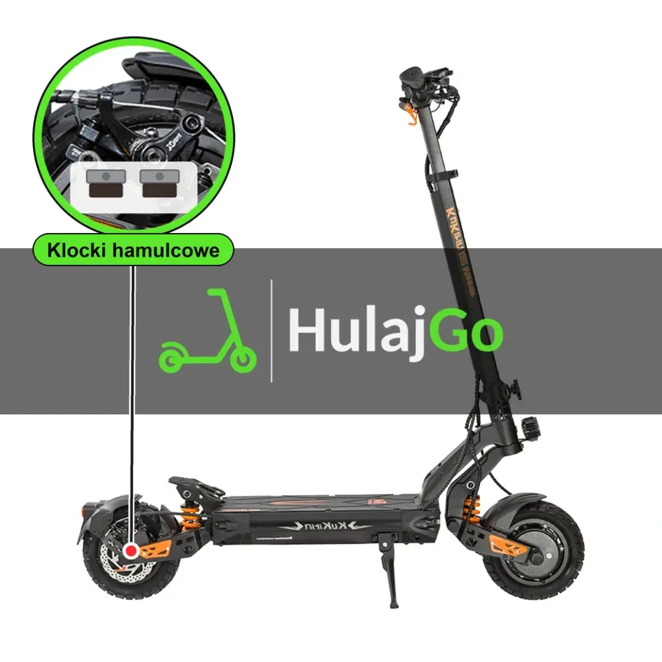 Kukirin G2 Master - w powiększeniu zacisk z klockami hamulcowymi (wymiana klocków hamulcowych)