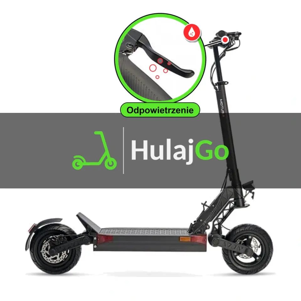 Motus MTS - w powiększeniu klamka hamulca hydraulicznego (odpowietrzenie hamulców hydraulicznych)