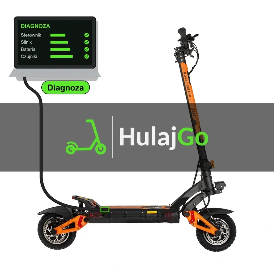 Kugoo Kirin G3 Pro - laptop diagnostyczny podłączony przewodem do hulajnogi (diagnoza)