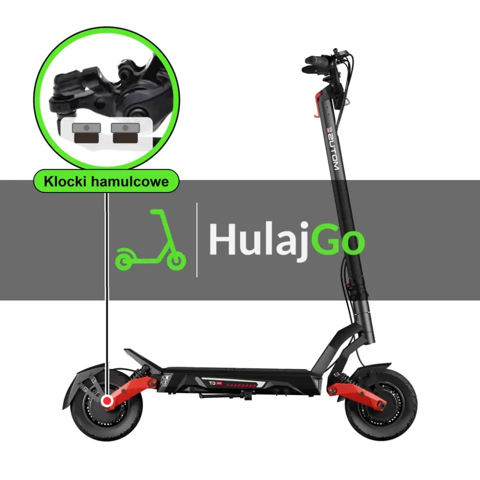 Motus Pro 10 GT - w powiększeniu zacisk z klockami hamulcowymi (wymiana klocków hamulcowych)