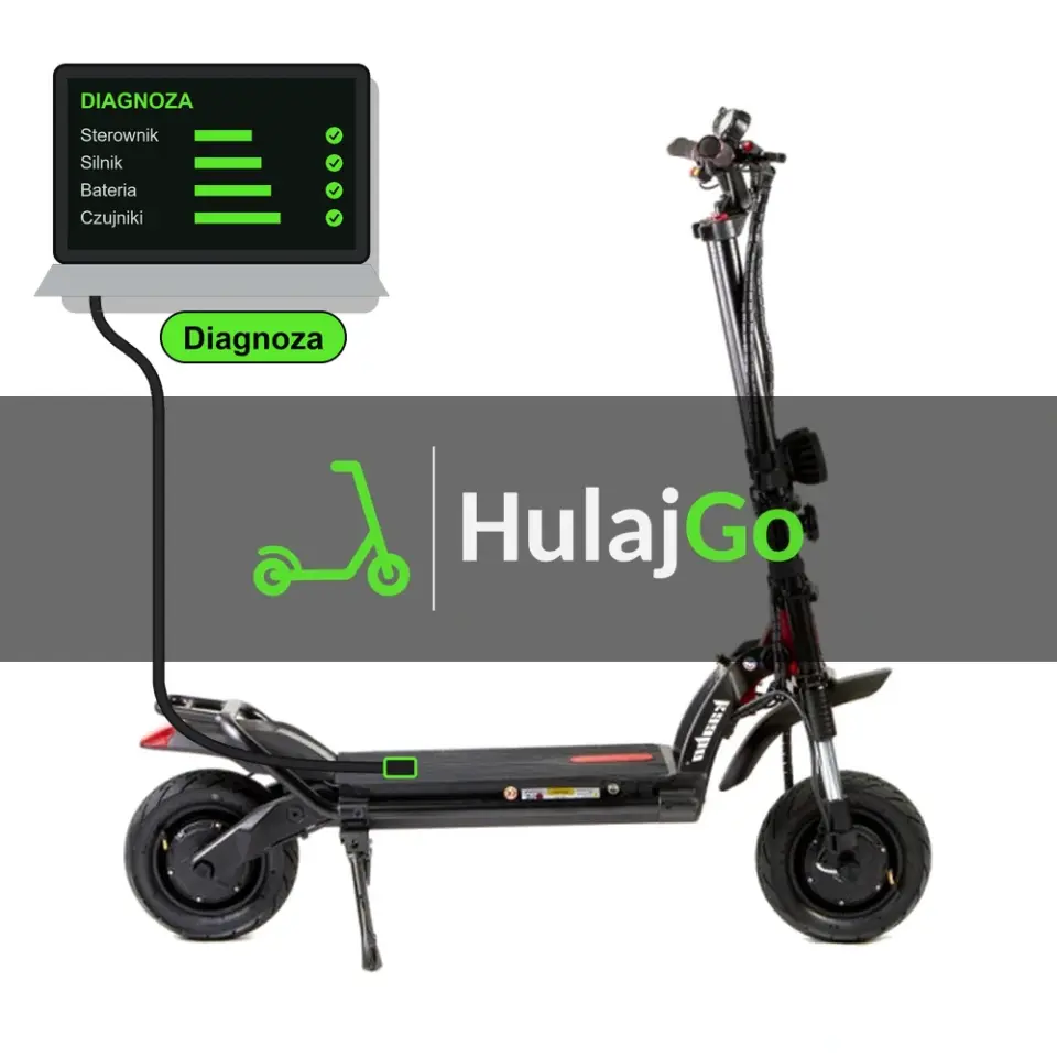 Kaabo Wolf Warrior 11 Plus - laptop diagnostyczny podłączony przewodem do hulajnogi (diagnoza)