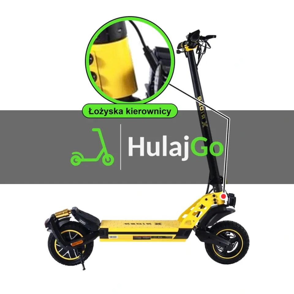 X-Rider F10 - w powiększeniu główka ramy z łożyskami kierownicy (wymiana łożysk kierownicy)