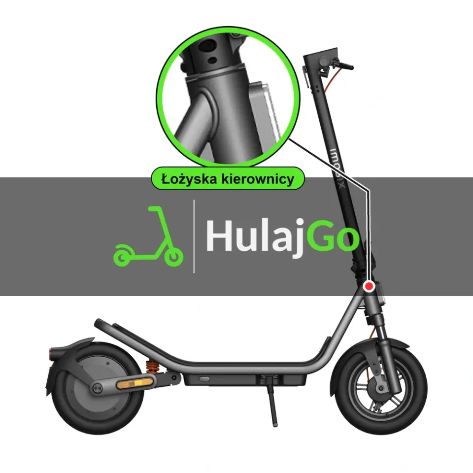 Xiaomi Mi Electric Scooter 6 - w powiększeniu główka ramy z łożyskami kierownicy (wymiana łożysk kierownicy)