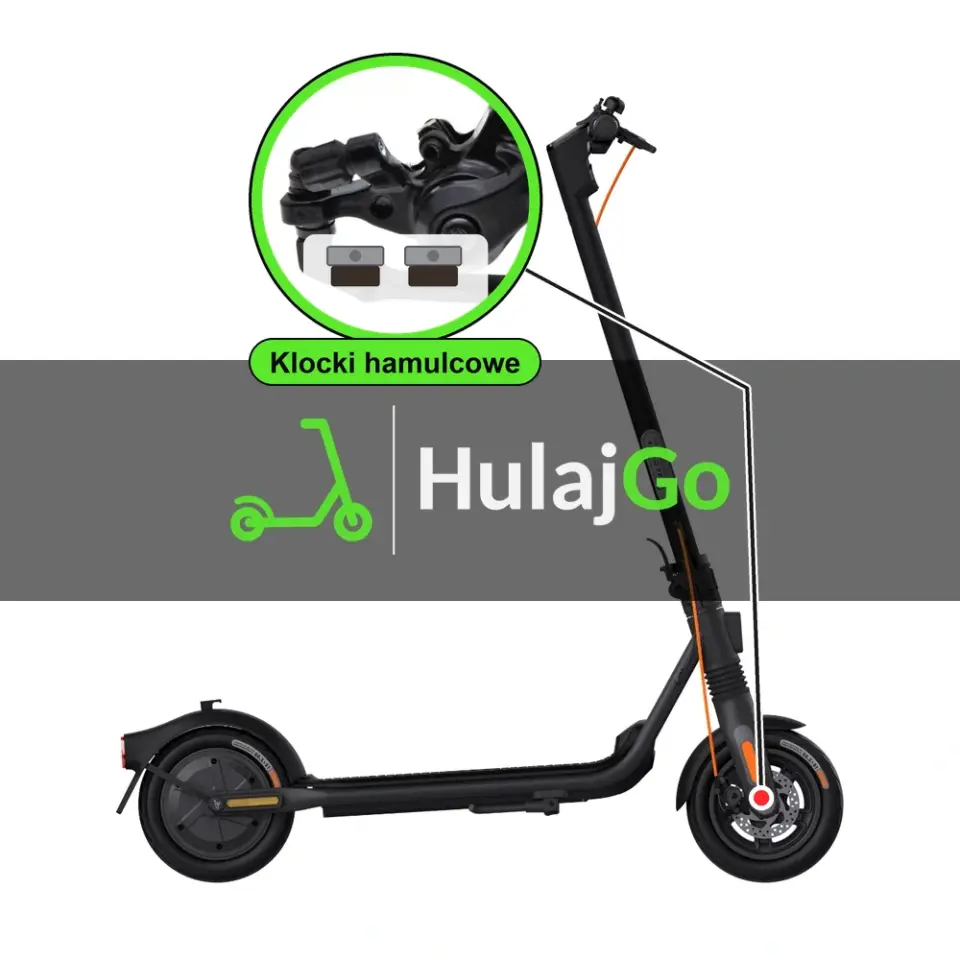 Segway F2 Pro - w powiększeniu zacisk z klockami hamulcowymi (wymiana klocków hamulcowych)