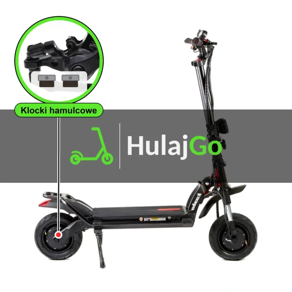 Kaabo Wolf Warrior 11 Plus - w powiększeniu zacisk z klockami hamulcowymi (wymiana klocków hamulcowych)
