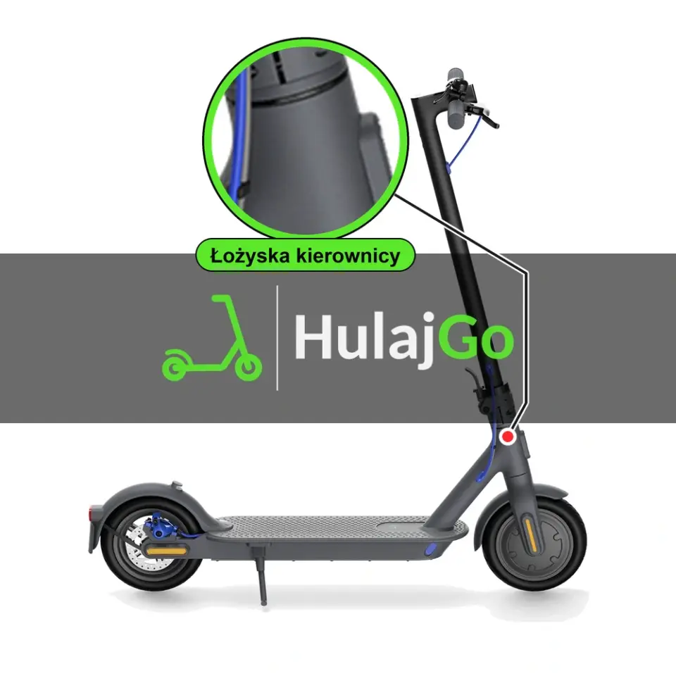 Xiaomi Mi Electric Scooter 3 - w powiększeniu główka ramy z łożyskami kierownicy (wymiana łożysk kierownicy)