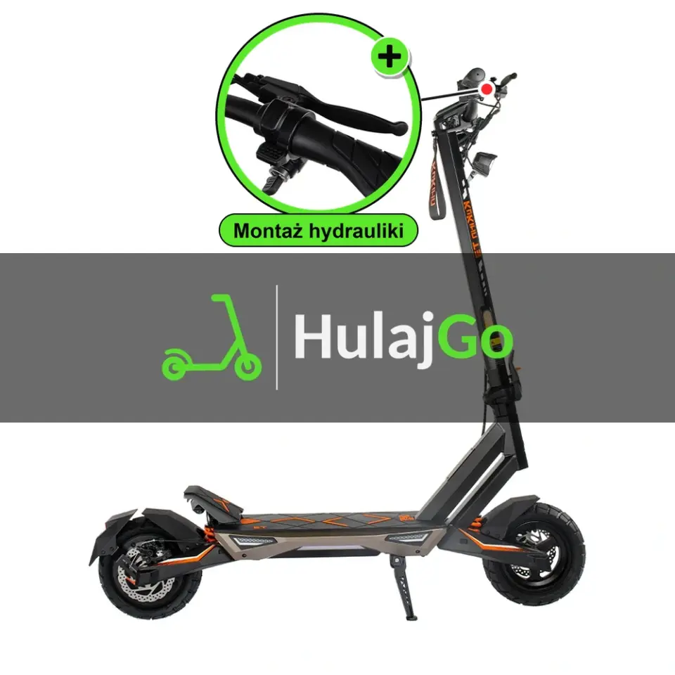 Kukirin T3 - w powiększeniu klamka hamulca (montaż hamulców hydraulicznych)