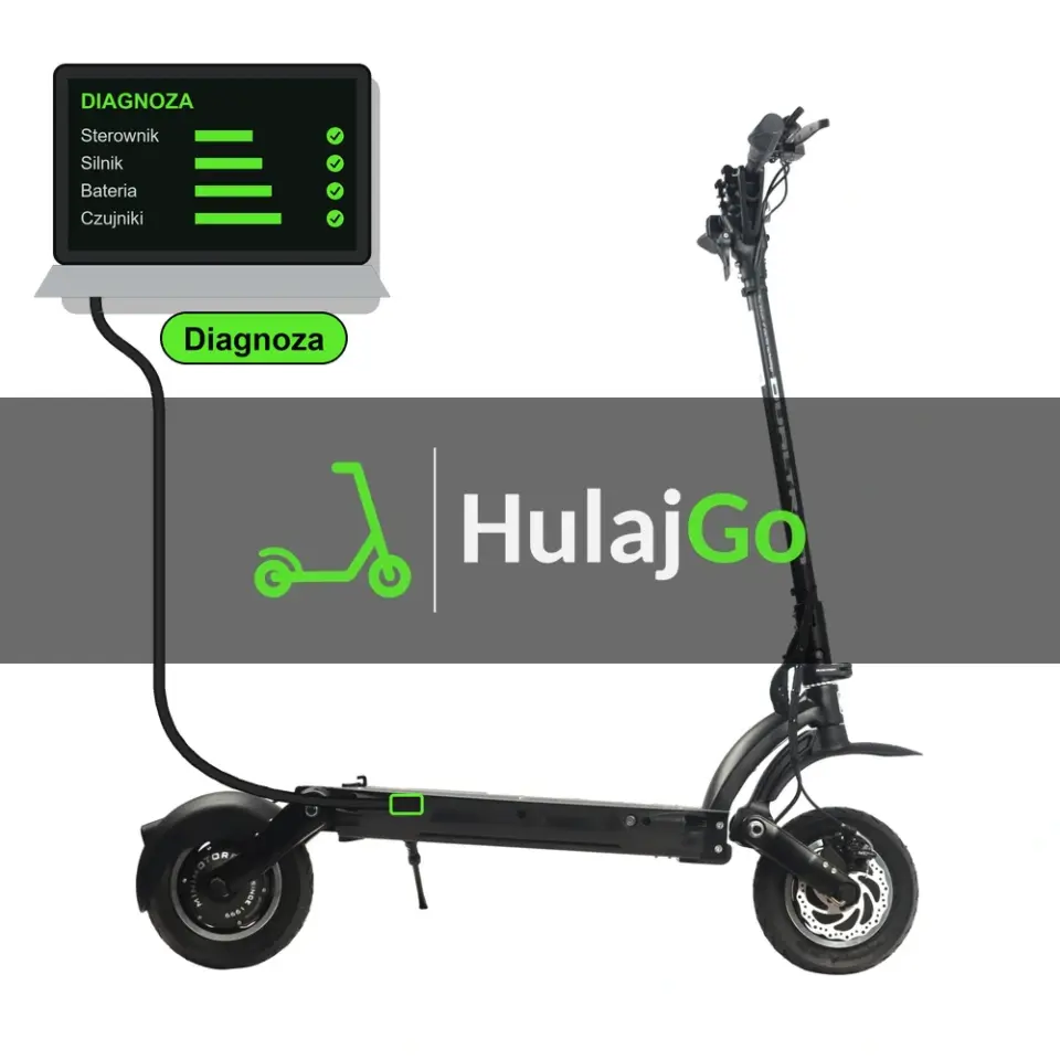 Dualtron Eagle - laptop diagnostyczny podłączony przewodem do hulajnogi (diagnoza)