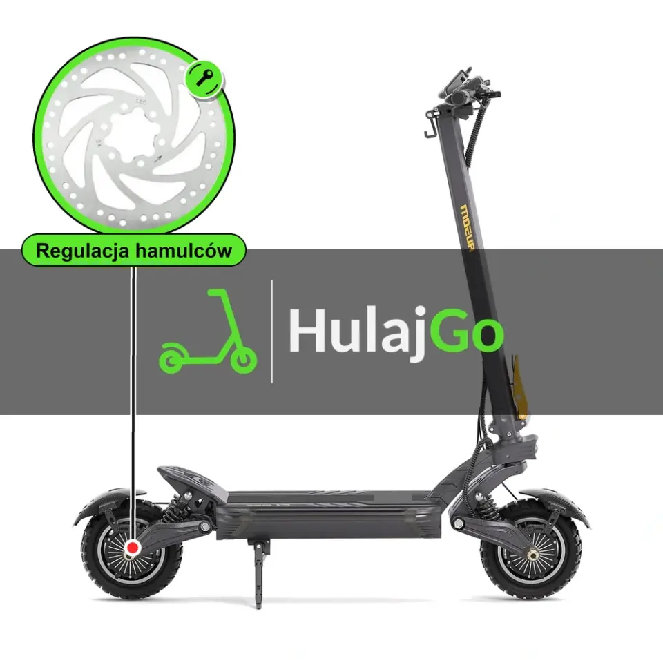Ausom F1 Max - w powiększeniu hamulec tarczowy (regulacja hamulców)