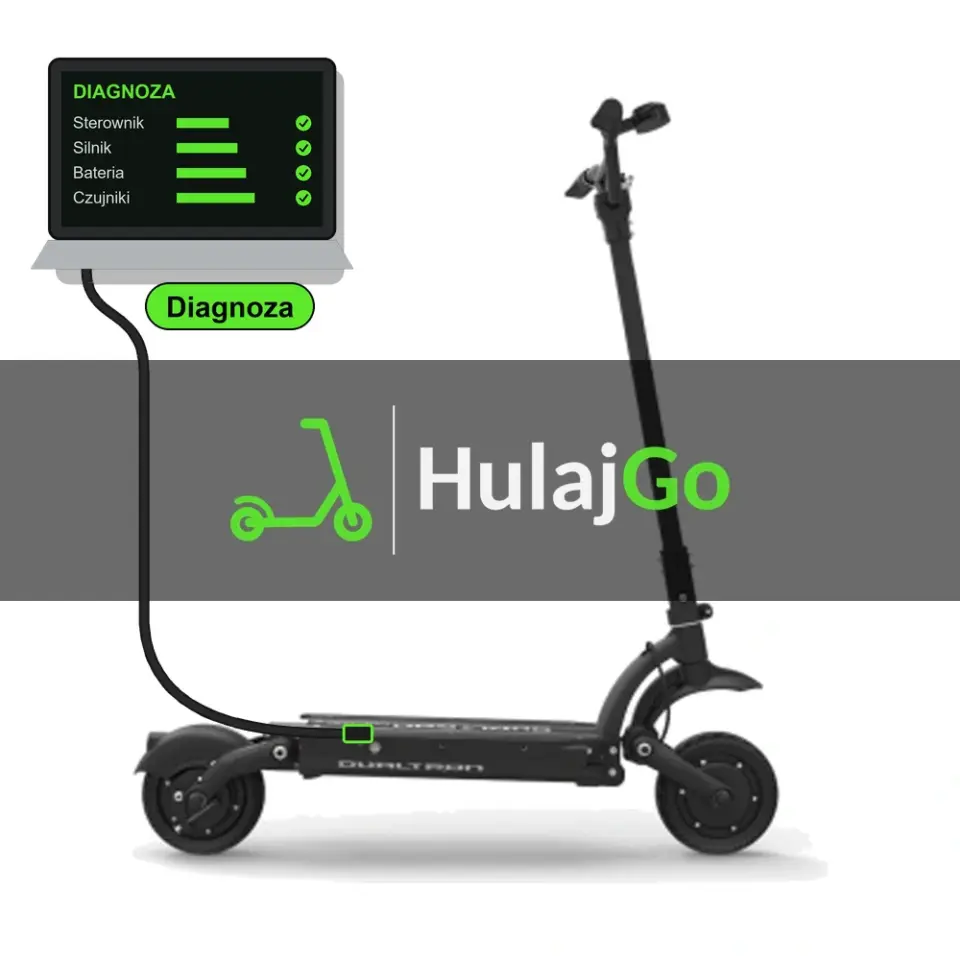 Dualtron Raptor 2 - laptop diagnostyczny podłączony przewodem do hulajnogi (diagnoza)