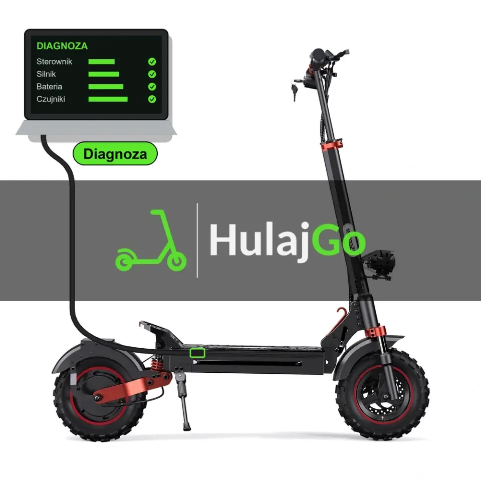iScooter iX5S - laptop diagnostyczny podłączony przewodem do hulajnogi (diagnoza)