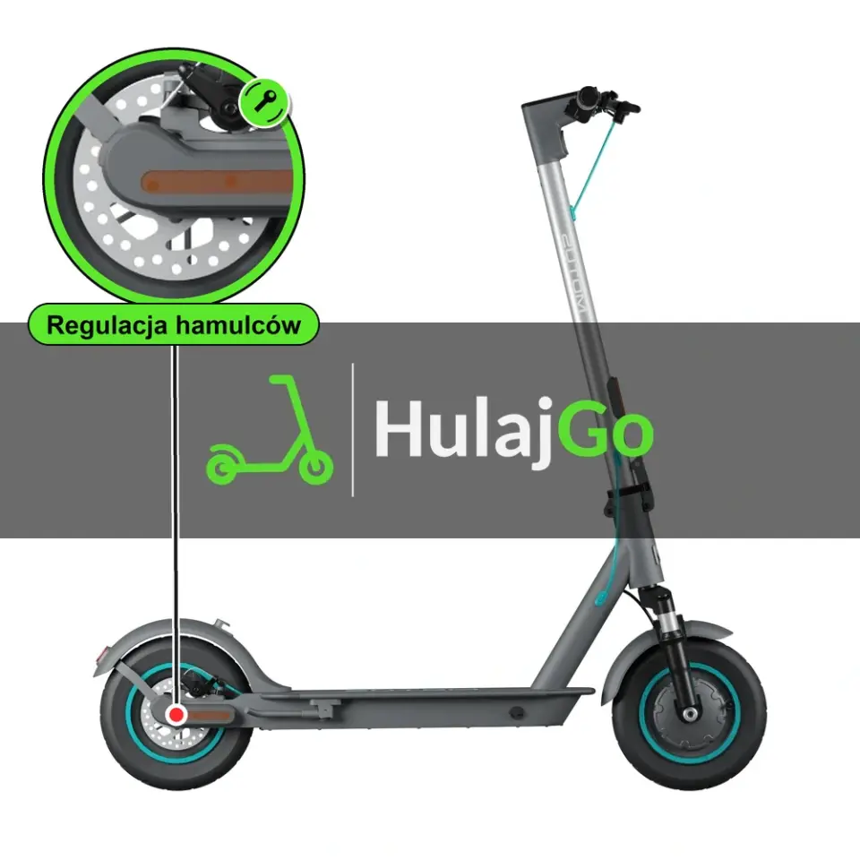 Motus Scooty 10 Lite - w powiększeniu hamulec tarczowy (regulacja hamulców)