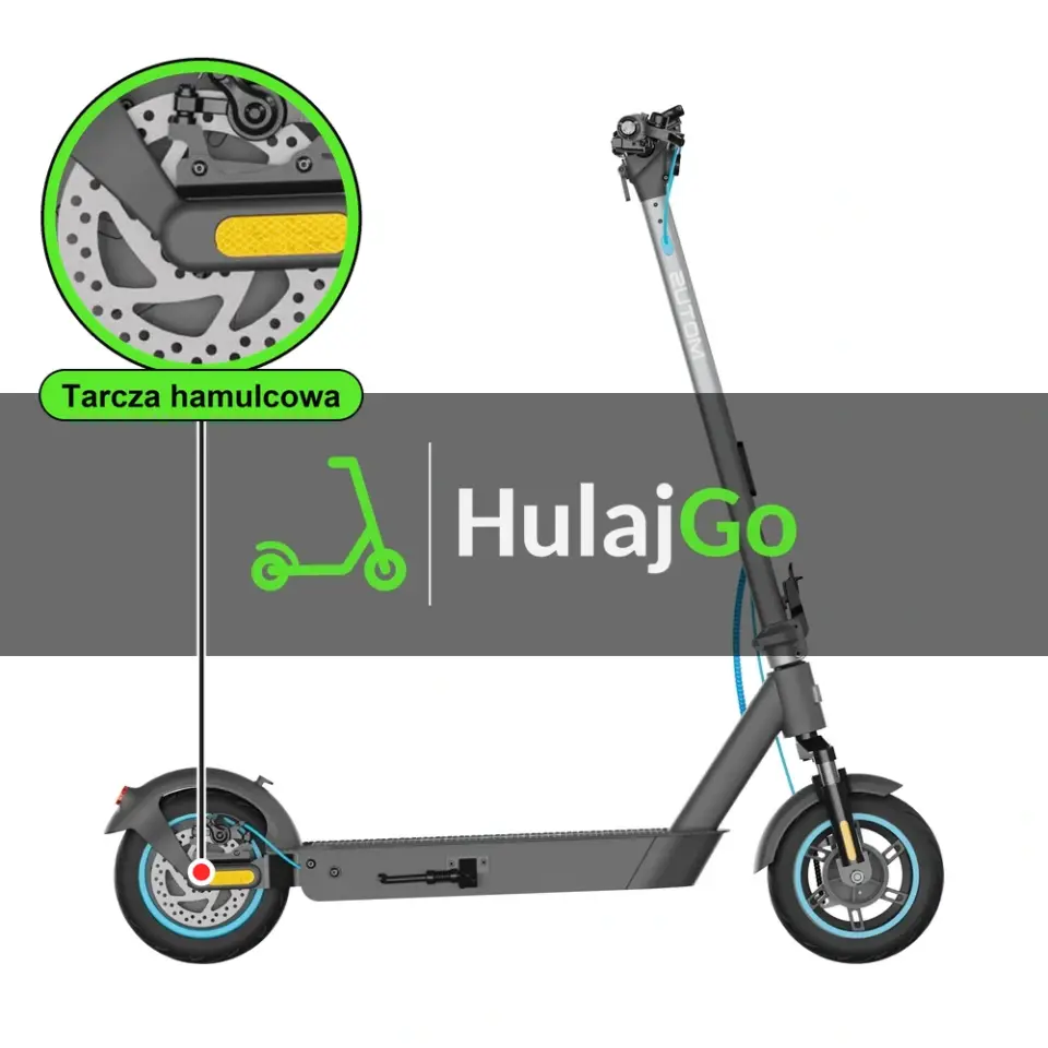 Motus Scooty 10 Pro - w powiększeniu tarcza hamulcowa (wymiana tarczy hamulcowej)