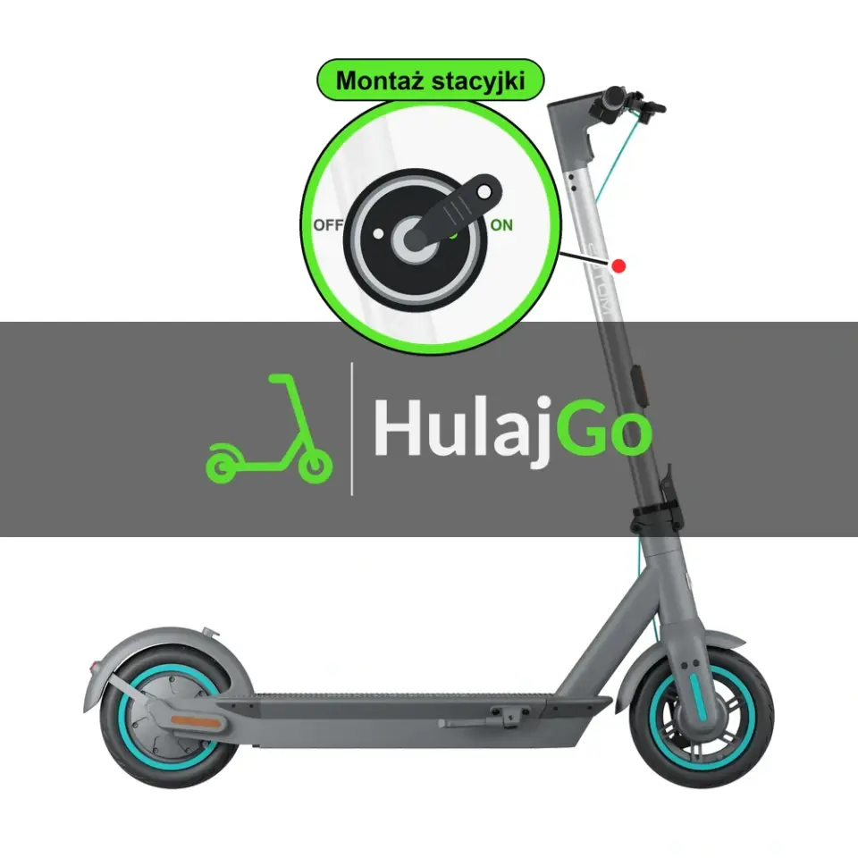 Motus Scooty 10 - w powiększeniu stacyjka z kluczykiem na kolumnie kierownicy (montaż stacyjki)