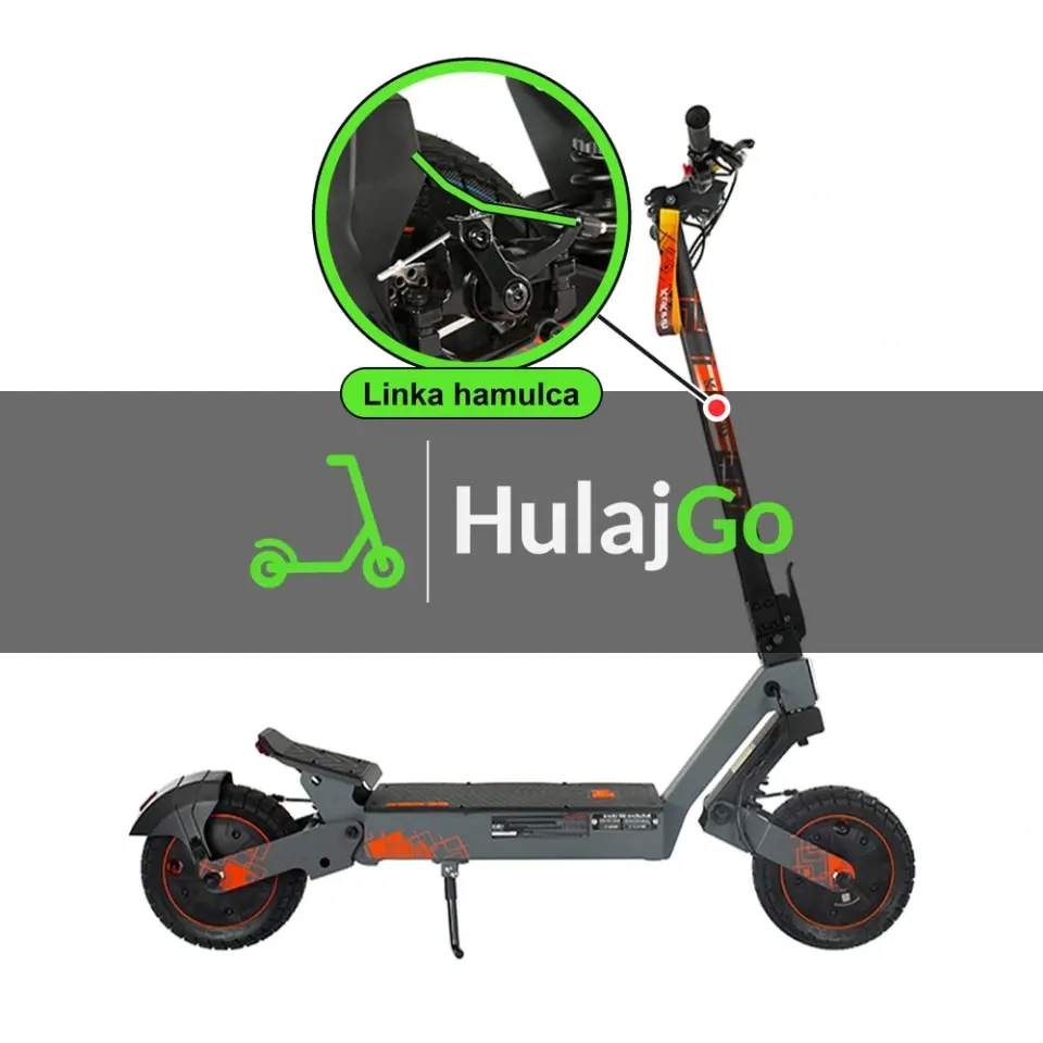 Kukirin G2 Ultra - w powiększeniu linka hamulca (wymiana linki hamulca)