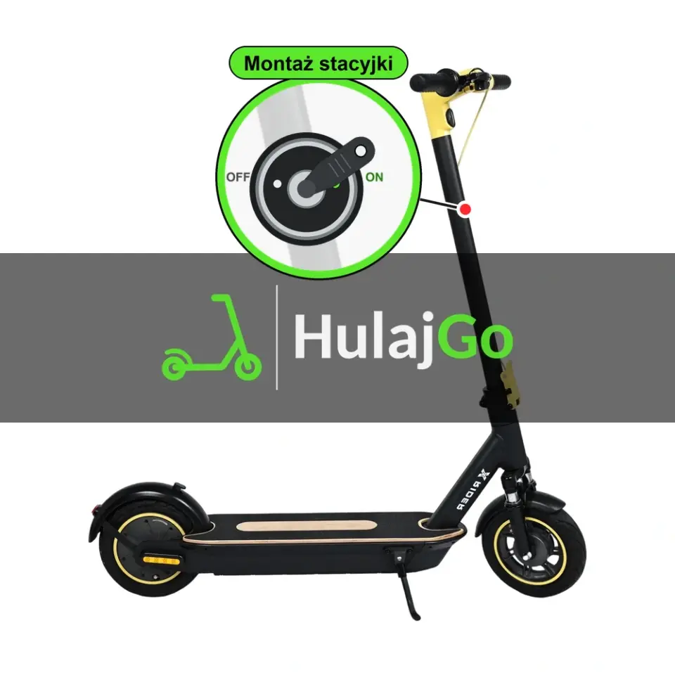 X-Rider M10ME - w powiększeniu stacyjka z kluczykiem na kolumnie kierownicy (montaż stacyjki)