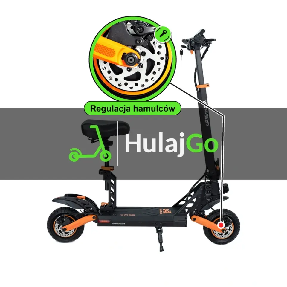 Kukirin G2 Pro - w powiększeniu hamulec tarczowy (regulacja hamulców)