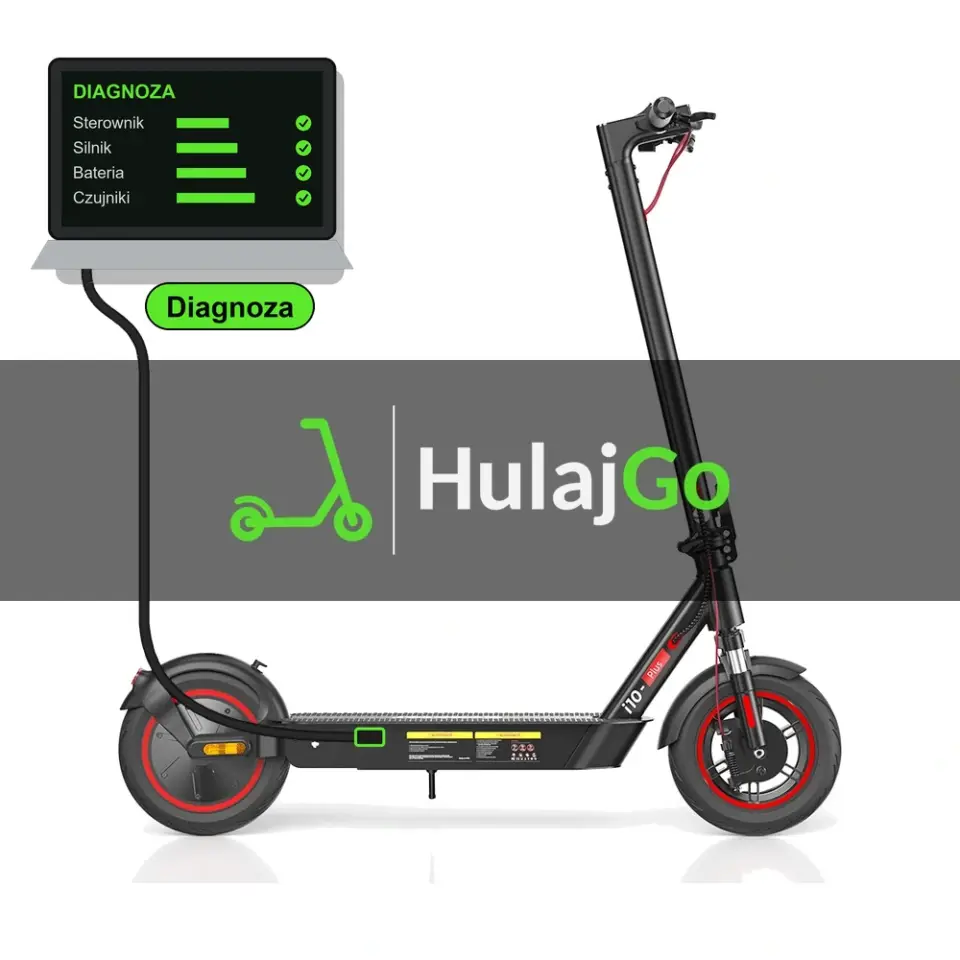 iScooter i10 Plus - laptop diagnostyczny podłączony przewodem do hulajnogi (diagnoza)