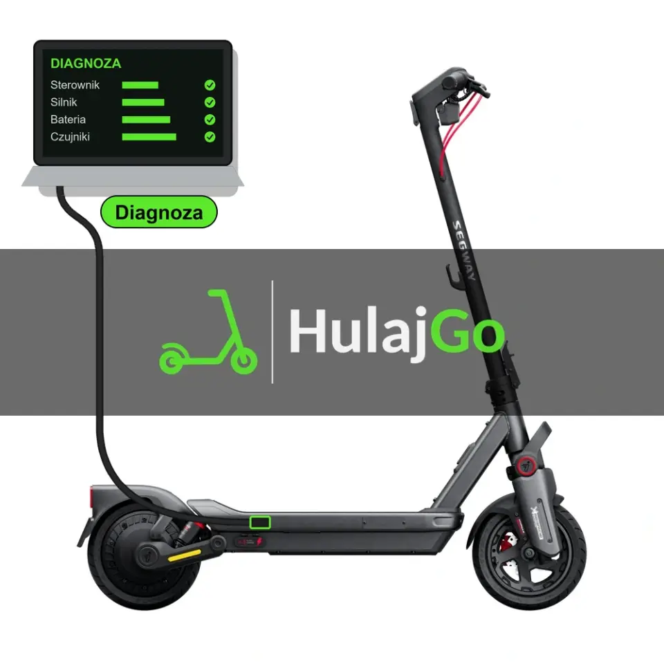 Segway Max G3 - laptop diagnostyczny podłączony przewodem do hulajnogi (diagnoza)