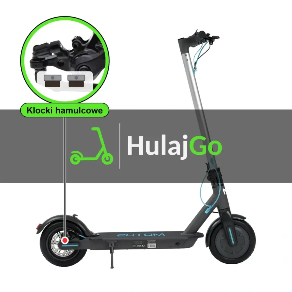 Motus Scooty 8.5 - w powiększeniu zacisk z klockami hamulcowymi (wymiana klocków hamulcowych)
