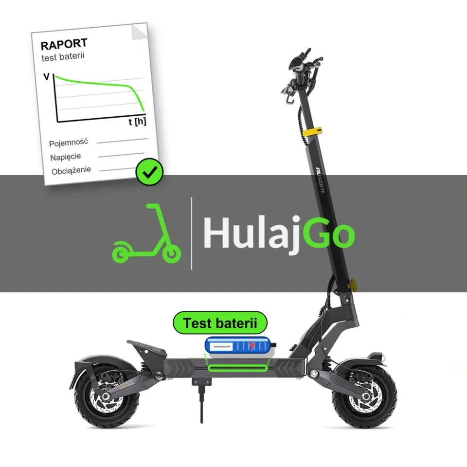 Ausom L2 Dual Motor - niebieska bateria i papierowy raport z krzywą rozładowania (test baterii)