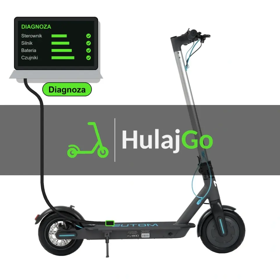 Motus Scooty 8.5 - laptop diagnostyczny podłączony przewodem do hulajnogi (diagnoza)