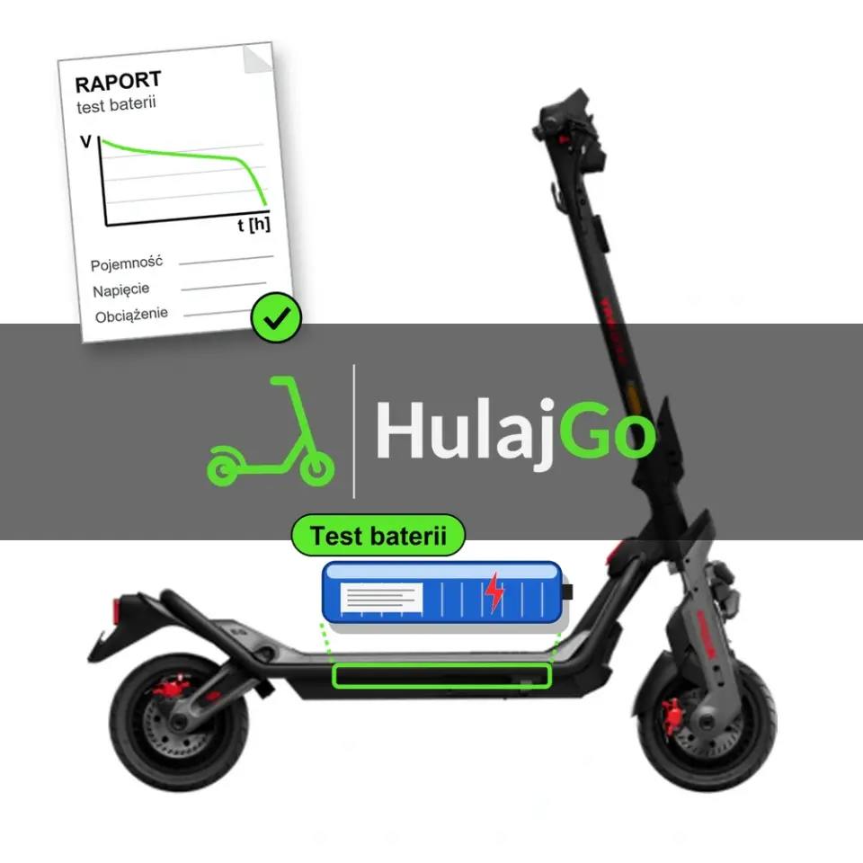 Segway GT3 - niebieska bateria i papierowy raport z krzywą rozładowania (test baterii)