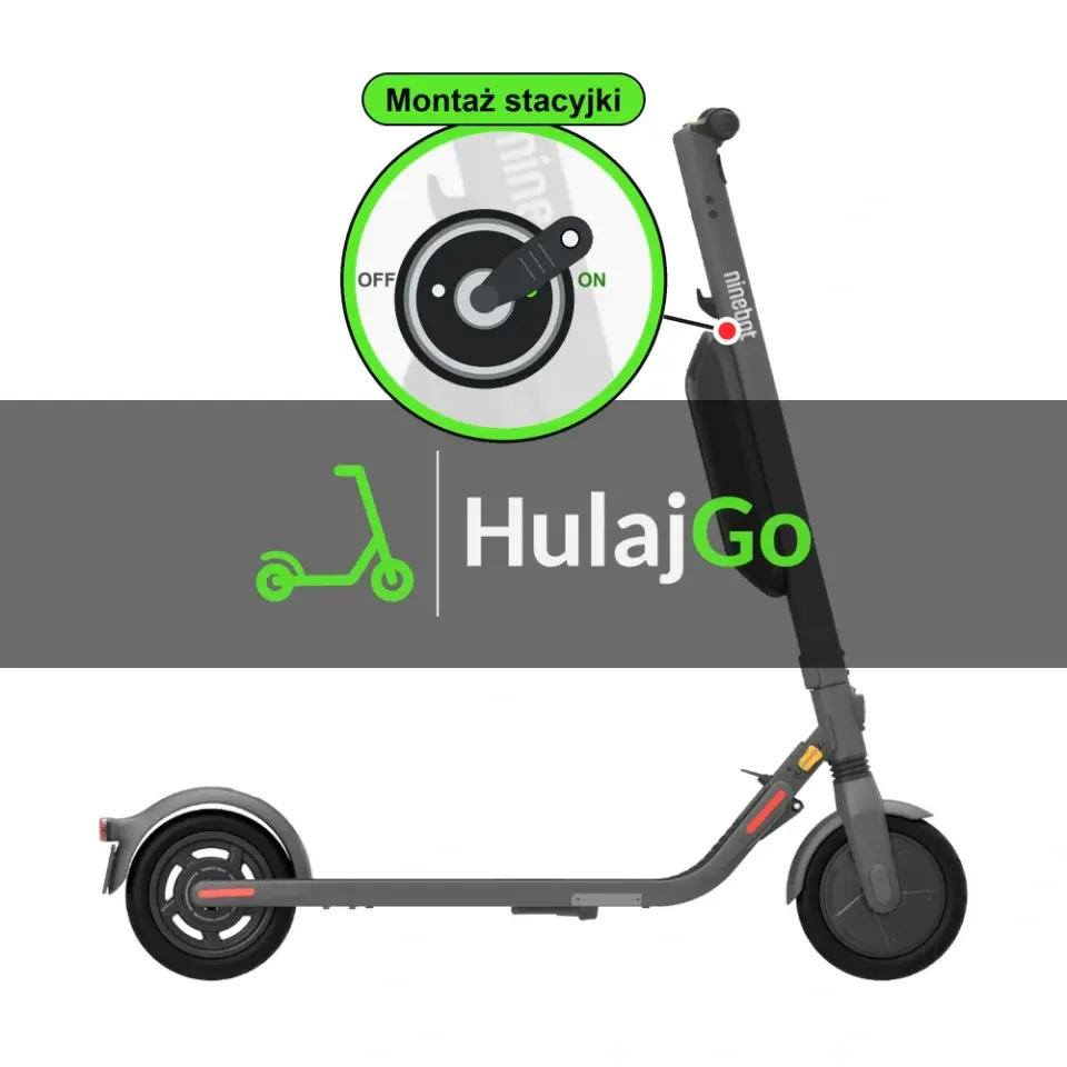 Segway E45 - w powiększeniu stacyjka z kluczykiem na kolumnie kierownicy (montaż stacyjki)
