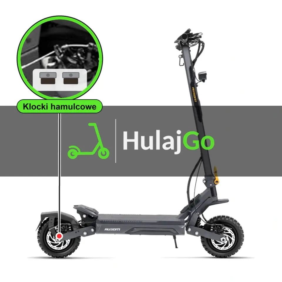Ausom Gosoul 2 Pro - w powiększeniu zacisk z klockami hamulcowymi (wymiana klocków hamulcowych)
