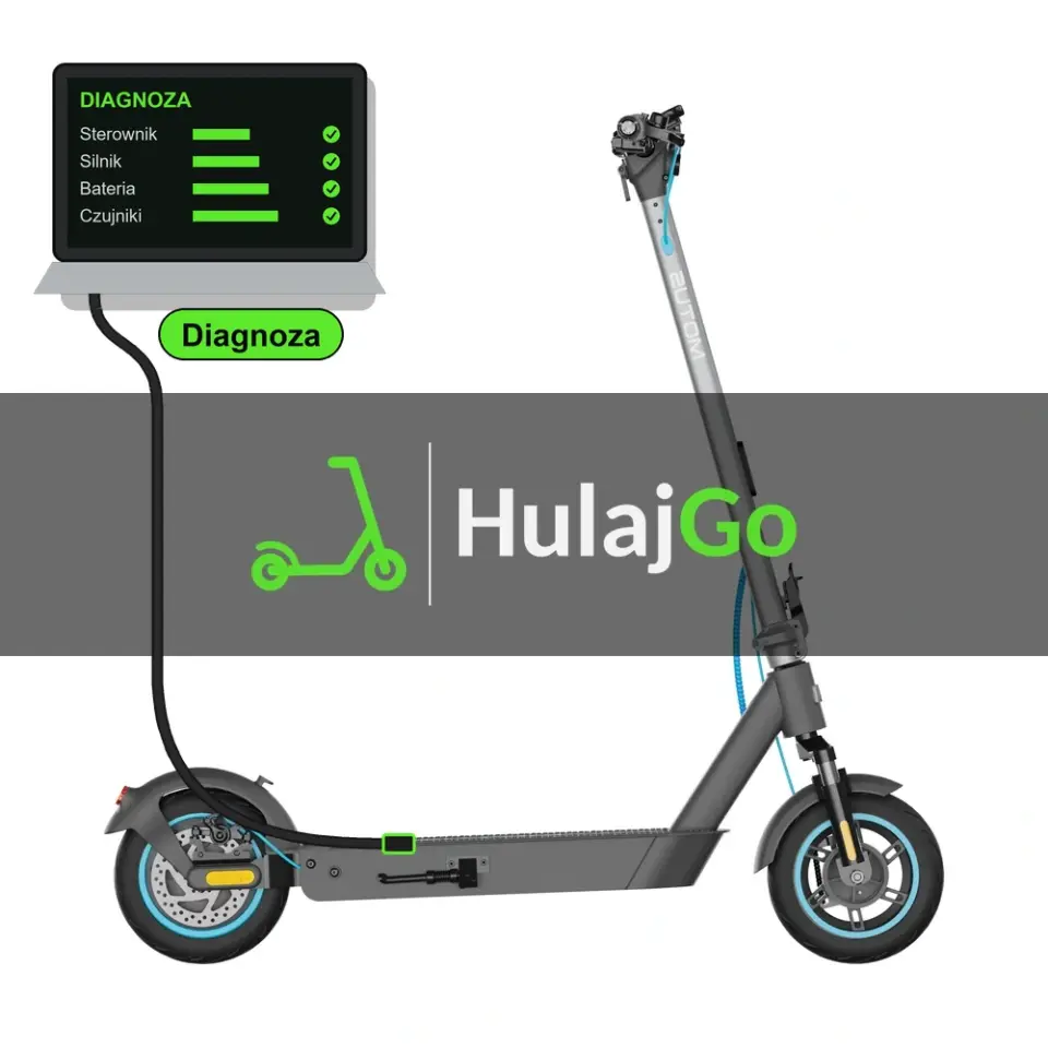 Motus Scooty 10 Pro - laptop diagnostyczny podłączony przewodem do hulajnogi (diagnoza)