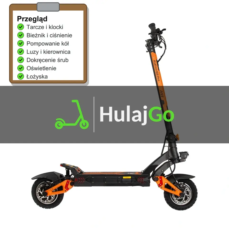 Kugoo Kirin G3 Pro - lista kontrolna przeglądu z zaznaczonymi pozycjami (przegląd przed sezonem)