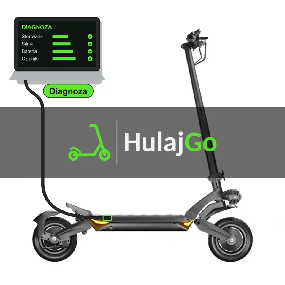 Ruptor R6 V3 - laptop diagnostyczny podłączony przewodem do hulajnogi (diagnoza)
