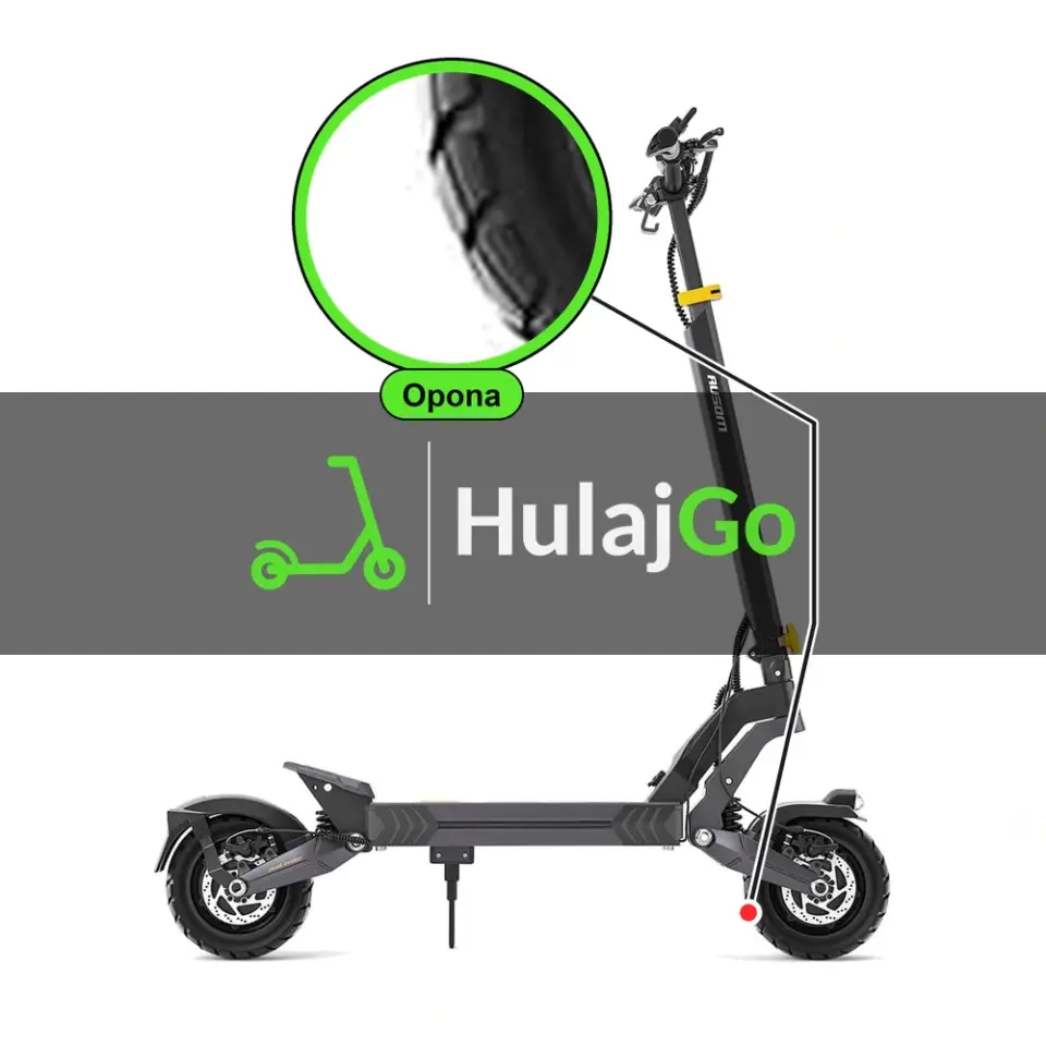 Ausom L2 Dual Motor - w powiększeniu bieżnik opony (wymiana opony)