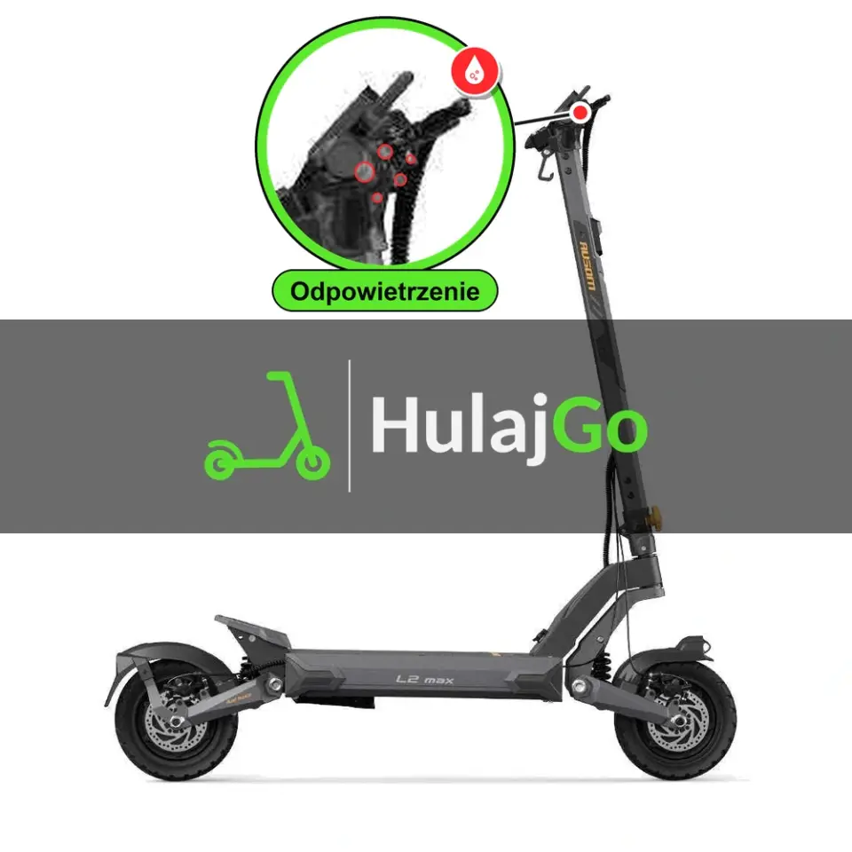 Ausom L2 Max Dual Motor - w powiększeniu klamka hamulca hydraulicznego (odpowietrzenie hamulców hydraulicznych)