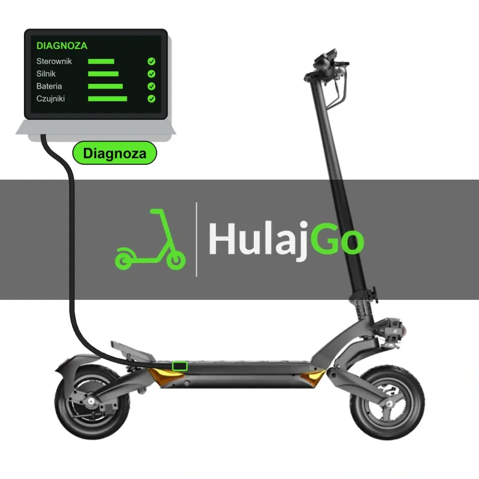 Ruptor R3 V3 - laptop diagnostyczny podłączony przewodem do hulajnogi (diagnoza)