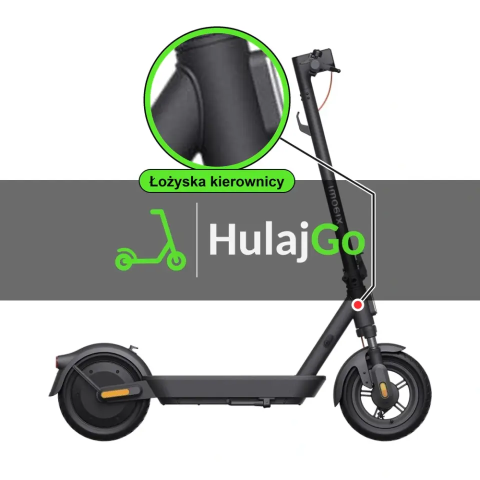 Xiaomi Mi Electric Scooter 5 Plus - w powiększeniu główka ramy z łożyskami kierownicy (wymiana łożysk kierownicy)