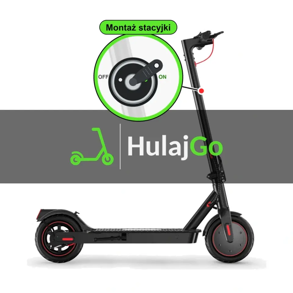 iScooter i8 - w powiększeniu stacyjka z kluczykiem na kolumnie kierownicy (montaż stacyjki)
