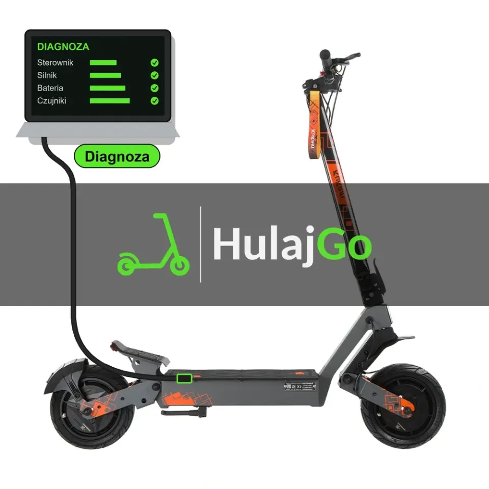 Kukirin G4 Ultra - laptop diagnostyczny podłączony przewodem do hulajnogi (diagnoza)