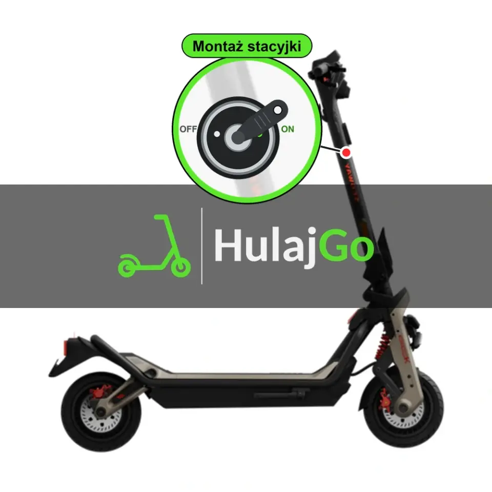 Segway GT3 Pro - w powiększeniu stacyjka z kluczykiem na kolumnie kierownicy (montaż stacyjki)