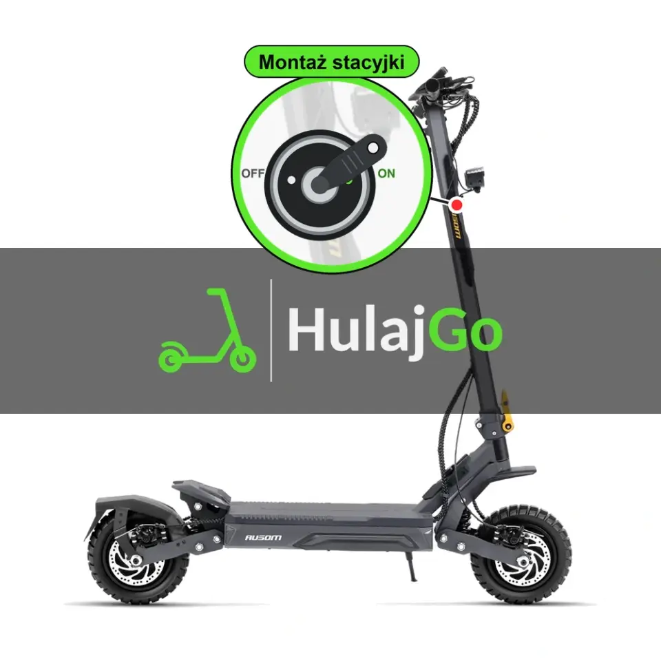 Ausom Gosoul 2 Pro - w powiększeniu stacyjka z kluczykiem na kolumnie kierownicy (montaż stacyjki)