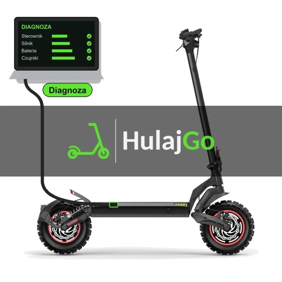 iScooter IX7 Pro - laptop diagnostyczny podłączony przewodem do hulajnogi (diagnoza)