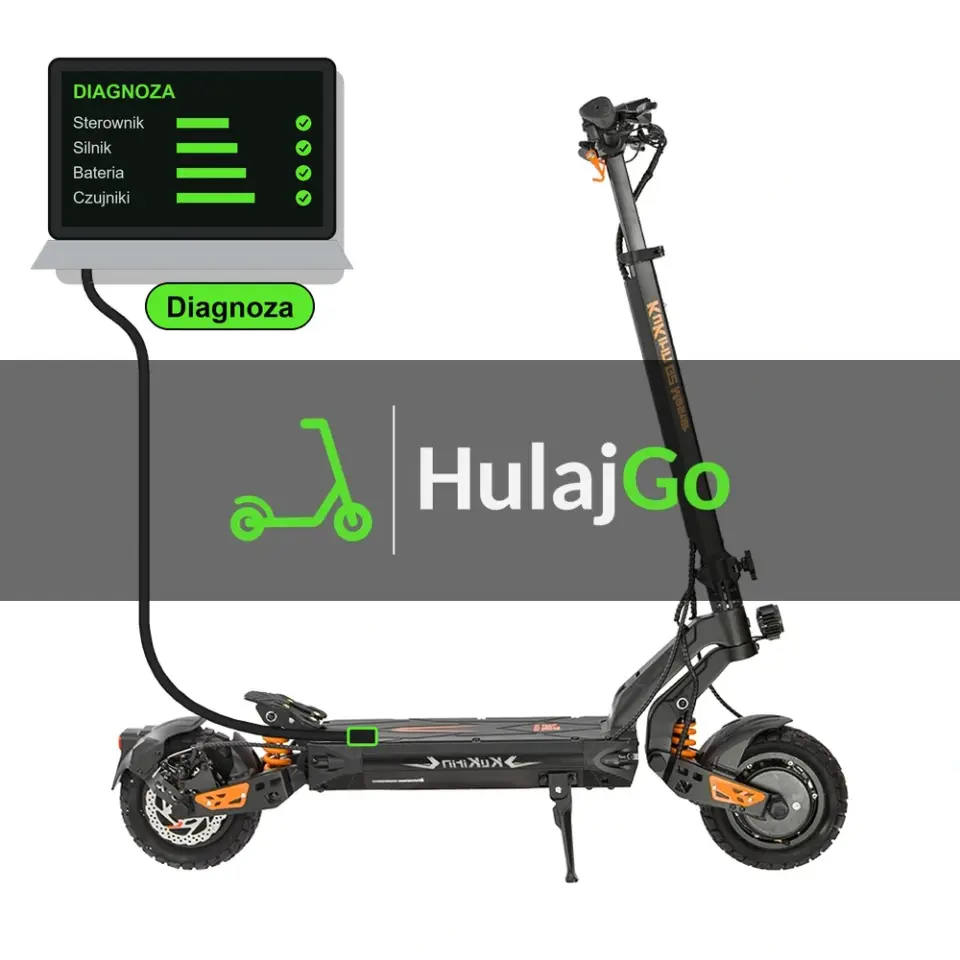 Kukirin G2 Master - laptop diagnostyczny podłączony przewodem do hulajnogi (diagnoza)